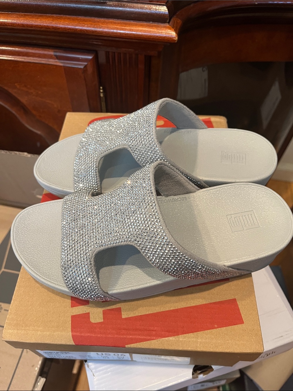 Sparkling Silver Rhinestone Slide Sandals - Picture 3 of 5